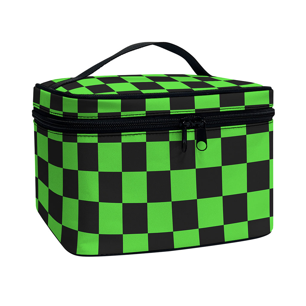 Black And Green Checkered Print Travel Makeup Bag