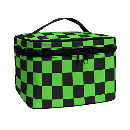 Black And Green Checkered Print Travel Makeup Bag