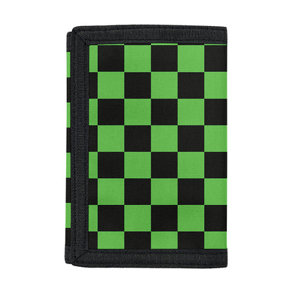 Black And Green Checkered Print Trifold Wallet