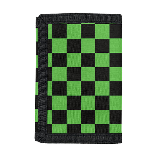 Black And Green Checkered Print Trifold Wallet