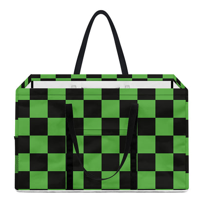 Black And Green Checkered Print Utility Tote Bag