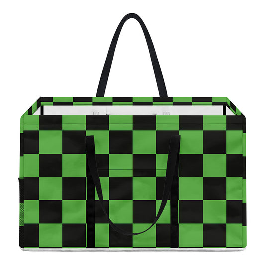 Black And Green Checkered Print Utility Tote Bag