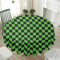 Black And Green Checkered Print Waterproof Round Tablecloth