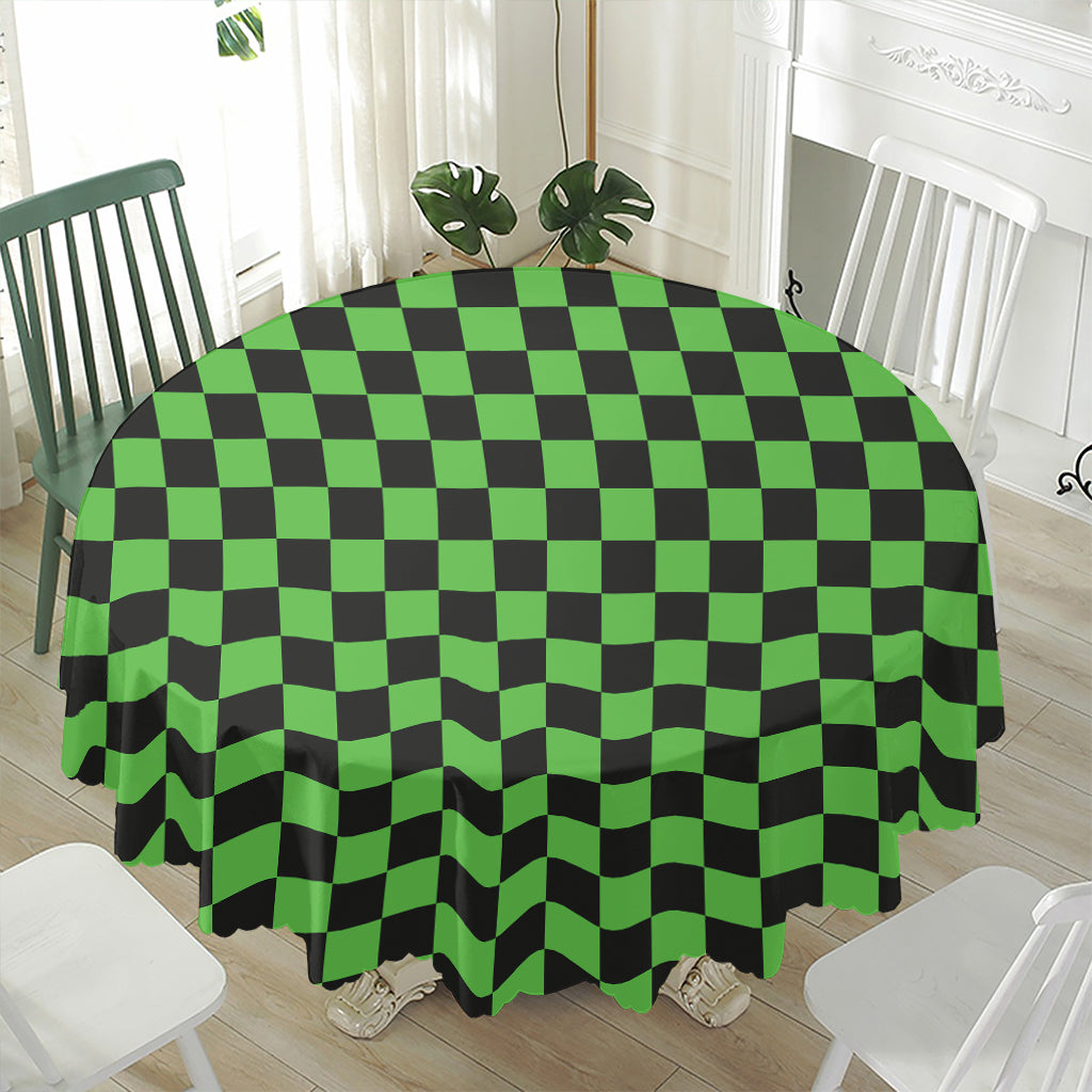 Black And Green Checkered Print Waterproof Round Tablecloth