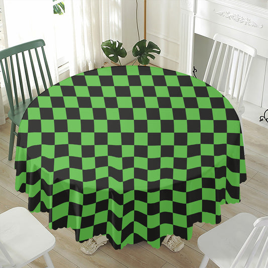Black And Green Checkered Print Waterproof Round Tablecloth