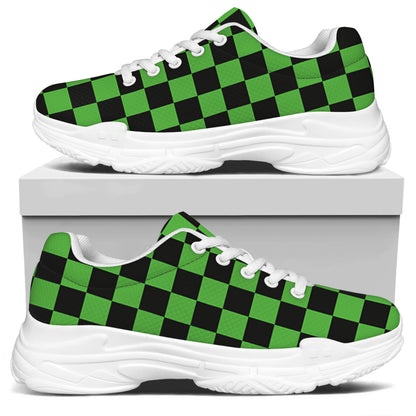 Black And Green Checkered Print White Chunky Shoes