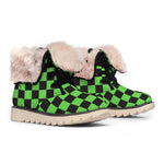 Black And Green Checkered Print Winter Boots