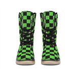 Black And Green Checkered Print Winter Boots