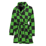 Black And Green Checkered Print Women's Bathrobe