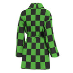 Black And Green Checkered Print Women's Bathrobe