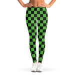 Black And Green Checkered Print Women's Leggings