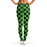Black And Green Checkered Print Women's Leggings