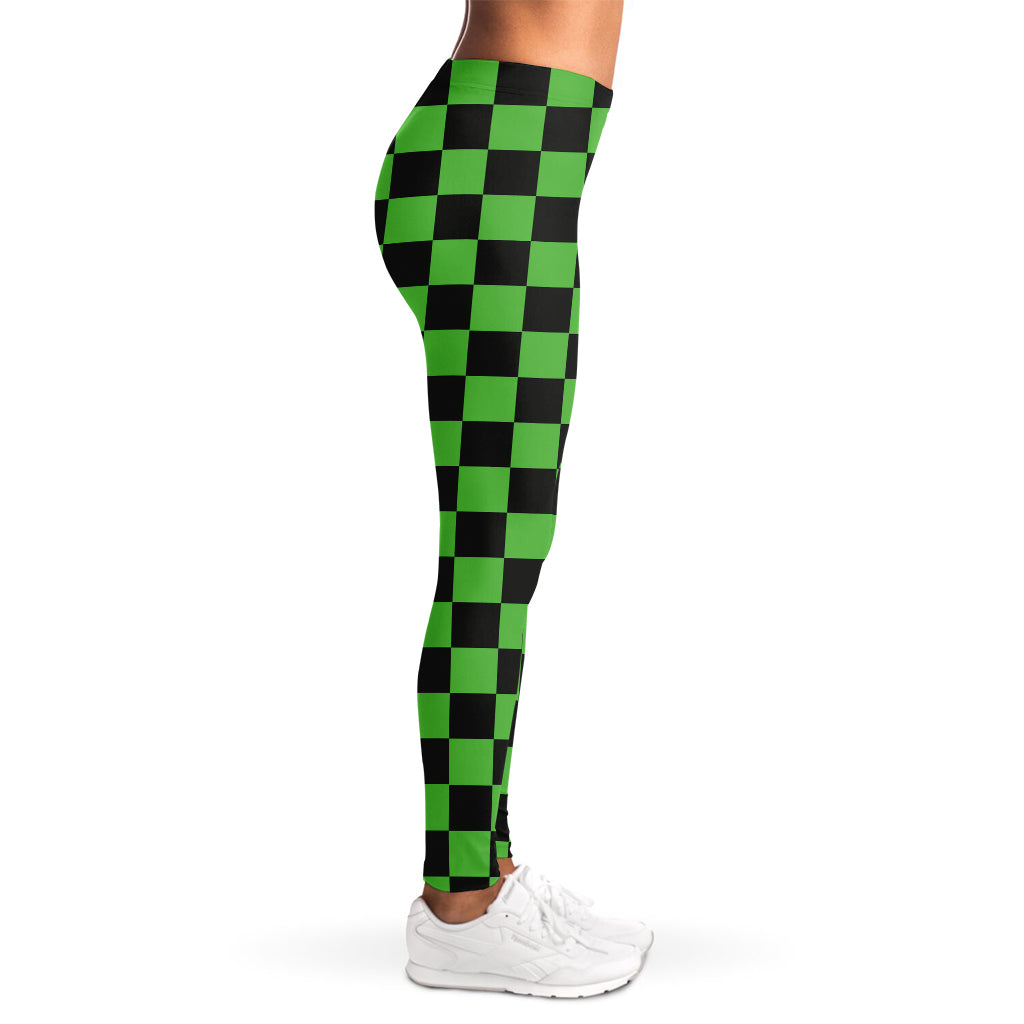 Black And Green Checkered Print Women's Leggings