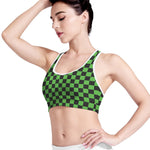 Black And Green Checkered Print Women's Sports Bra