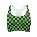 Black And Green Checkered Print Women's Sports Bra