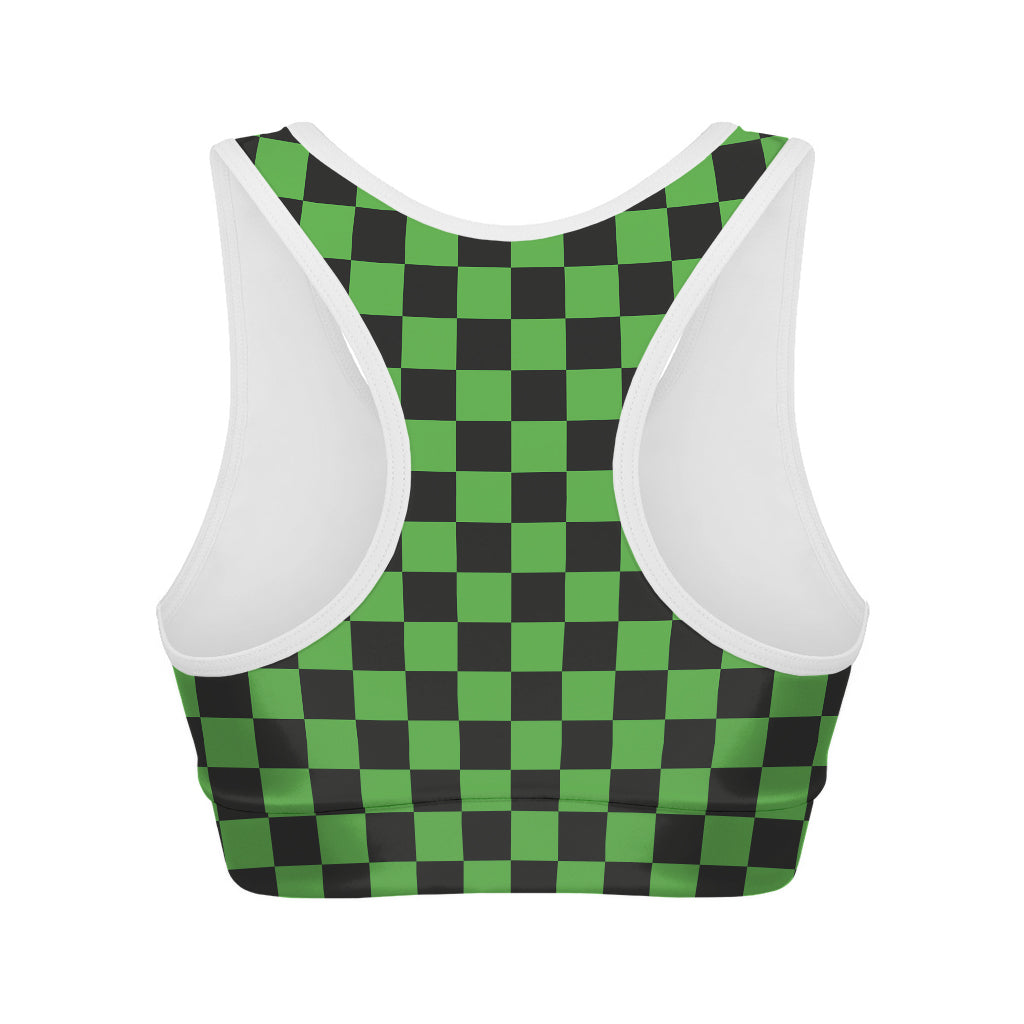 Black And Green Checkered Print Women's Sports Bra