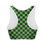Black And Green Checkered Print Women's Sports Bra