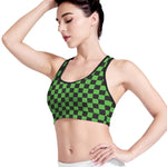Black And Green Checkered Print Women's Sports Bra