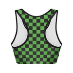 Black And Green Checkered Print Women's Sports Bra
