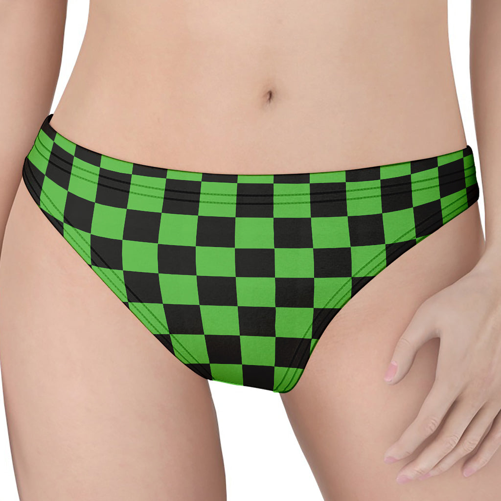 Black And Green Checkered Print Women's Thong