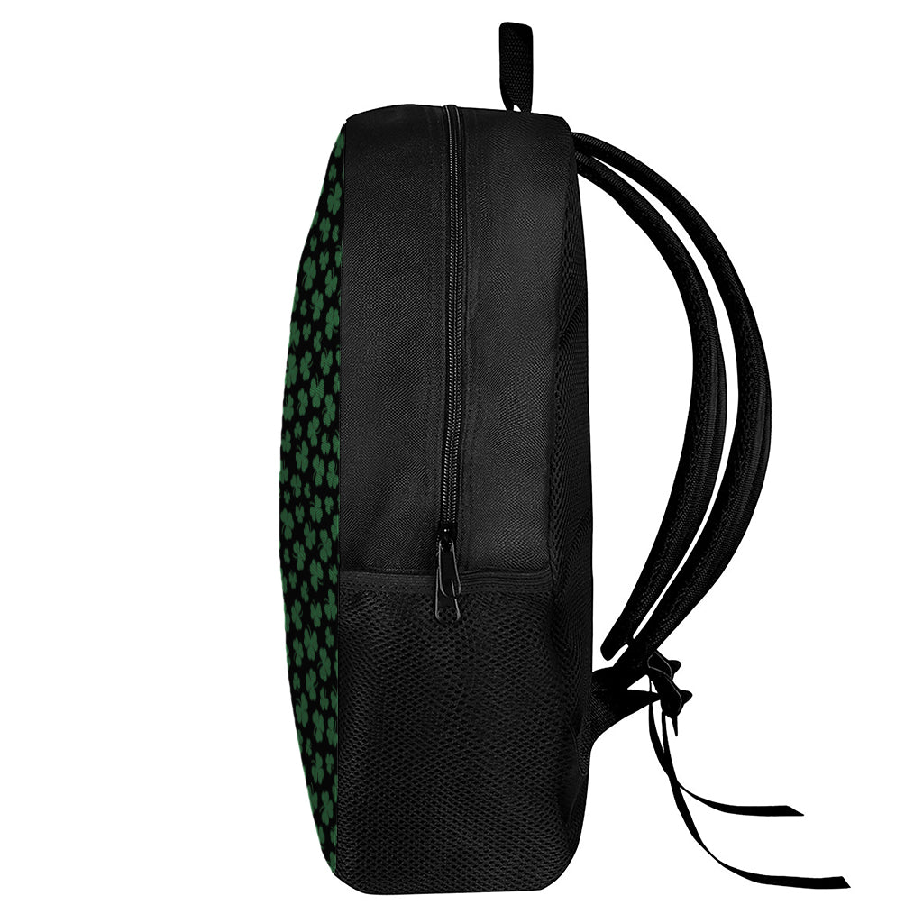 Black And Green Shamrock Pattern Print 17 Inch Backpack