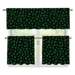 Black And Green Shamrock Pattern Print 3 Piece Kitchen Curtains