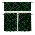 Black And Green Shamrock Pattern Print 3 Piece Kitchen Curtains