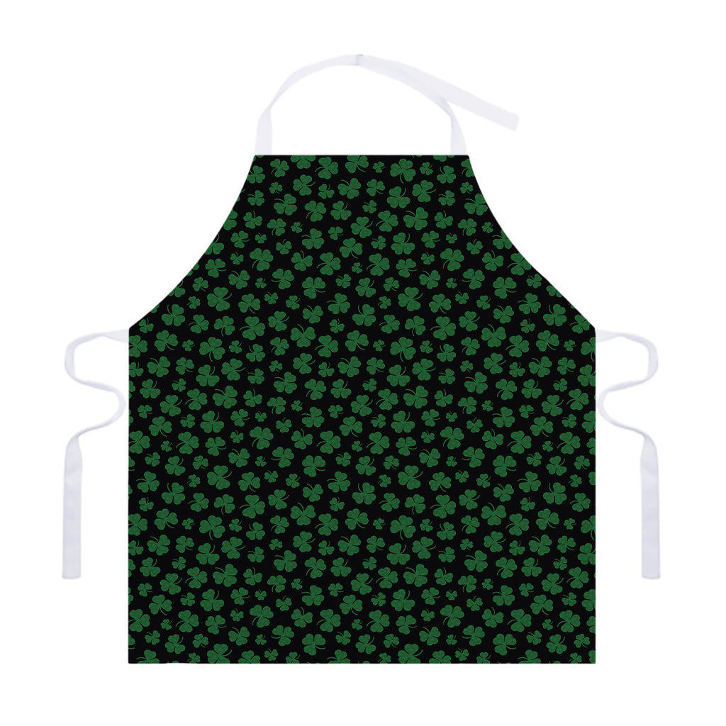 Black And Green Shamrock Pattern Print Adjustable Apron
