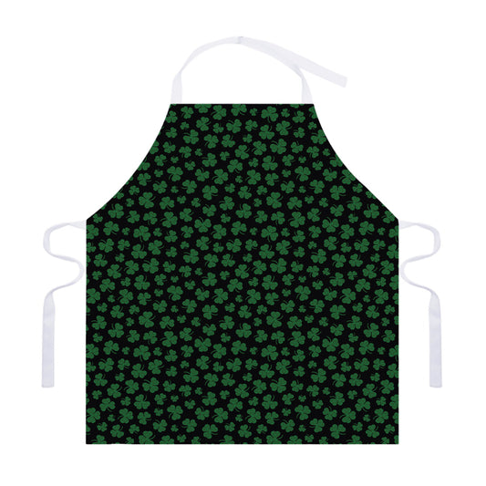 Black And Green Shamrock Pattern Print Adjustable Apron