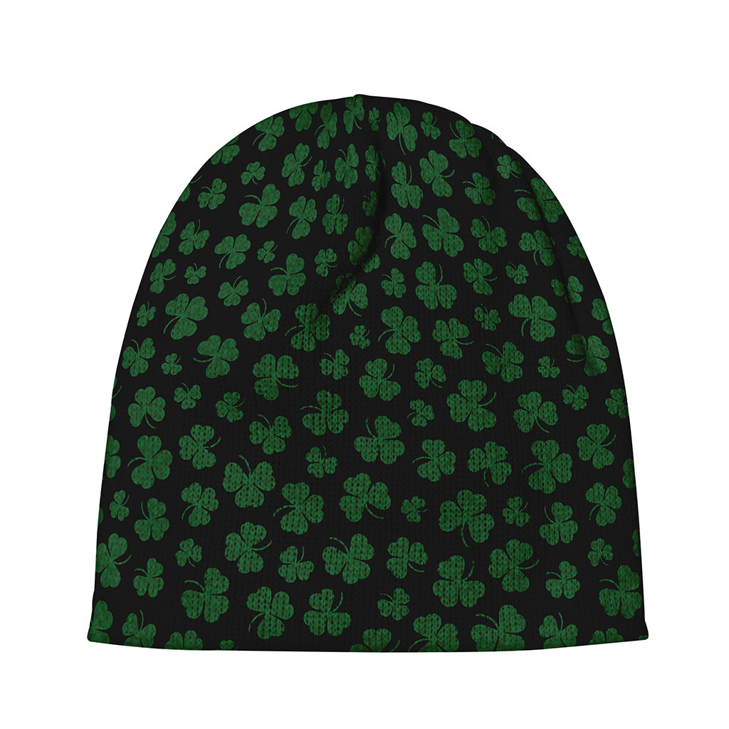Black And Green Shamrock Pattern Print Beanie