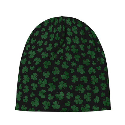Black And Green Shamrock Pattern Print Beanie