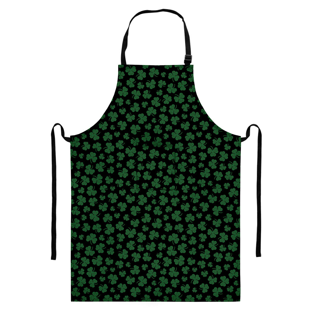 Black And Green Shamrock Pattern Print Bib Apron With Pocket