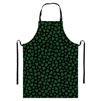 Black And Green Shamrock Pattern Print Bib Apron With Pocket