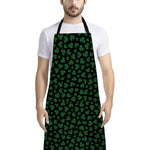 Black And Green Shamrock Pattern Print Bib Apron With Pocket