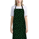 Black And Green Shamrock Pattern Print Bib Apron With Pocket