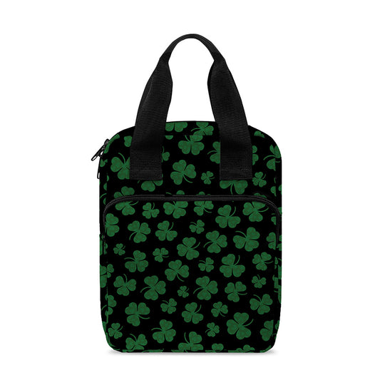 Black And Green Shamrock Pattern Print Bible Tote Bag