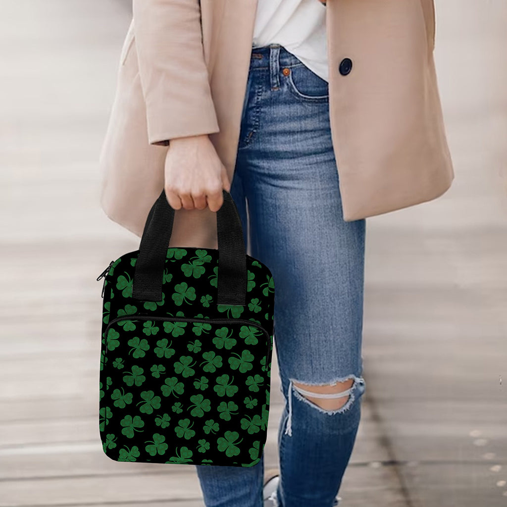 Black And Green Shamrock Pattern Print Bible Tote Bag