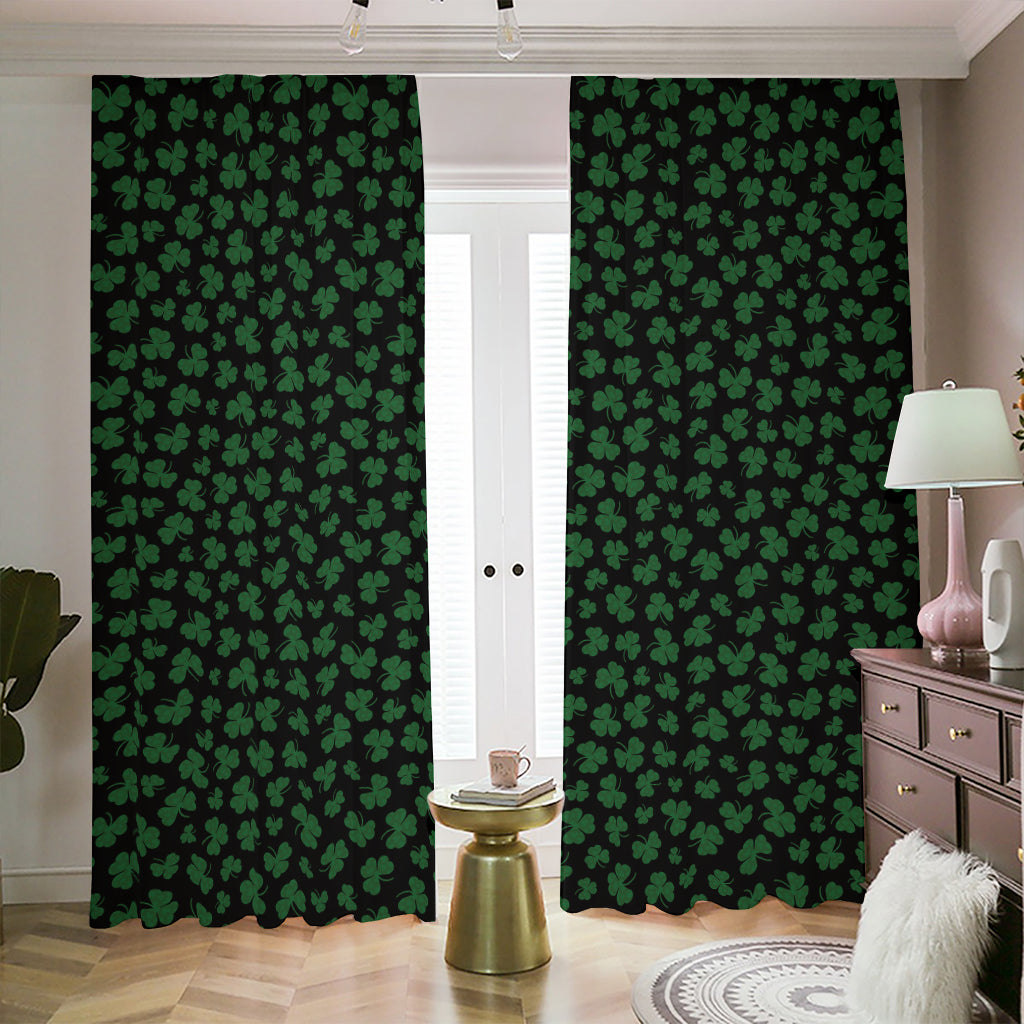 Black And Green Shamrock Pattern Print Blackout Pencil Pleat Curtains