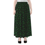 Black And Green Shamrock Pattern Print Chiffon Maxi Skirt