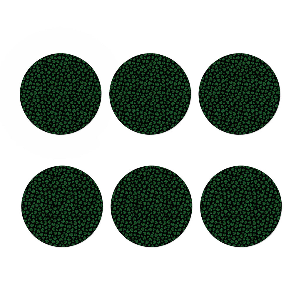 Black And Green Shamrock Pattern Print Coaster Set