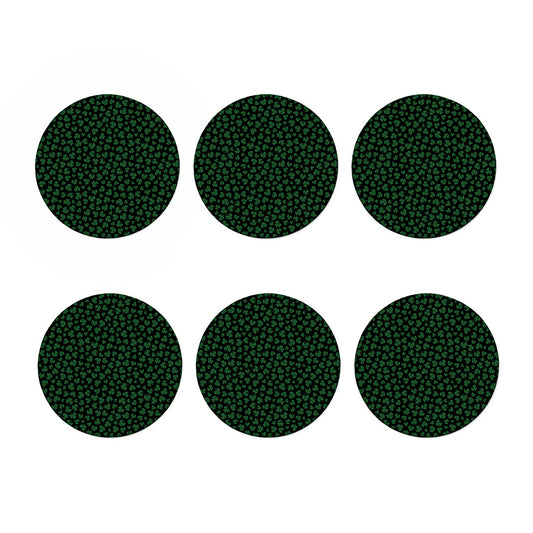Black And Green Shamrock Pattern Print Coaster Set