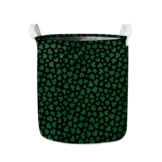 Black And Green Shamrock Pattern Print Collapsible Laundry Basket