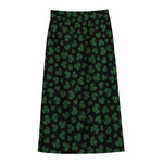 Black And Green Shamrock Pattern Print Cotton Front Slit Maxi Skirt