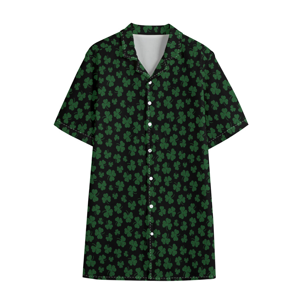 Black And Green Shamrock Pattern Print Cotton Hawaiian Shirt