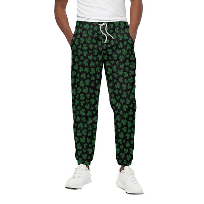 Black And Green Shamrock Pattern Print Cotton Pants