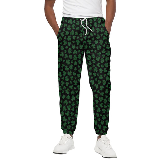 Black And Green Shamrock Pattern Print Cotton Pants