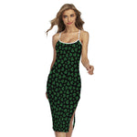 Black And Green Shamrock Pattern Print Cross Back Cami Dress