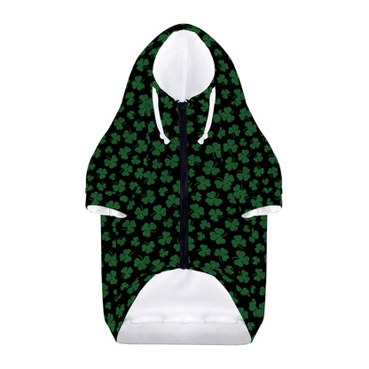 Black And Green Shamrock Pattern Print Dog Zip Up Hoodie