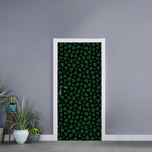 Black And Green Shamrock Pattern Print Door Sticker