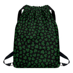 Black And Green Shamrock Pattern Print Drawstring Backpack